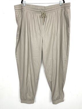 Shavonne Dorsey Beige Faux Leather Jogger Pants Elastic Drawstring Waist Size 3X